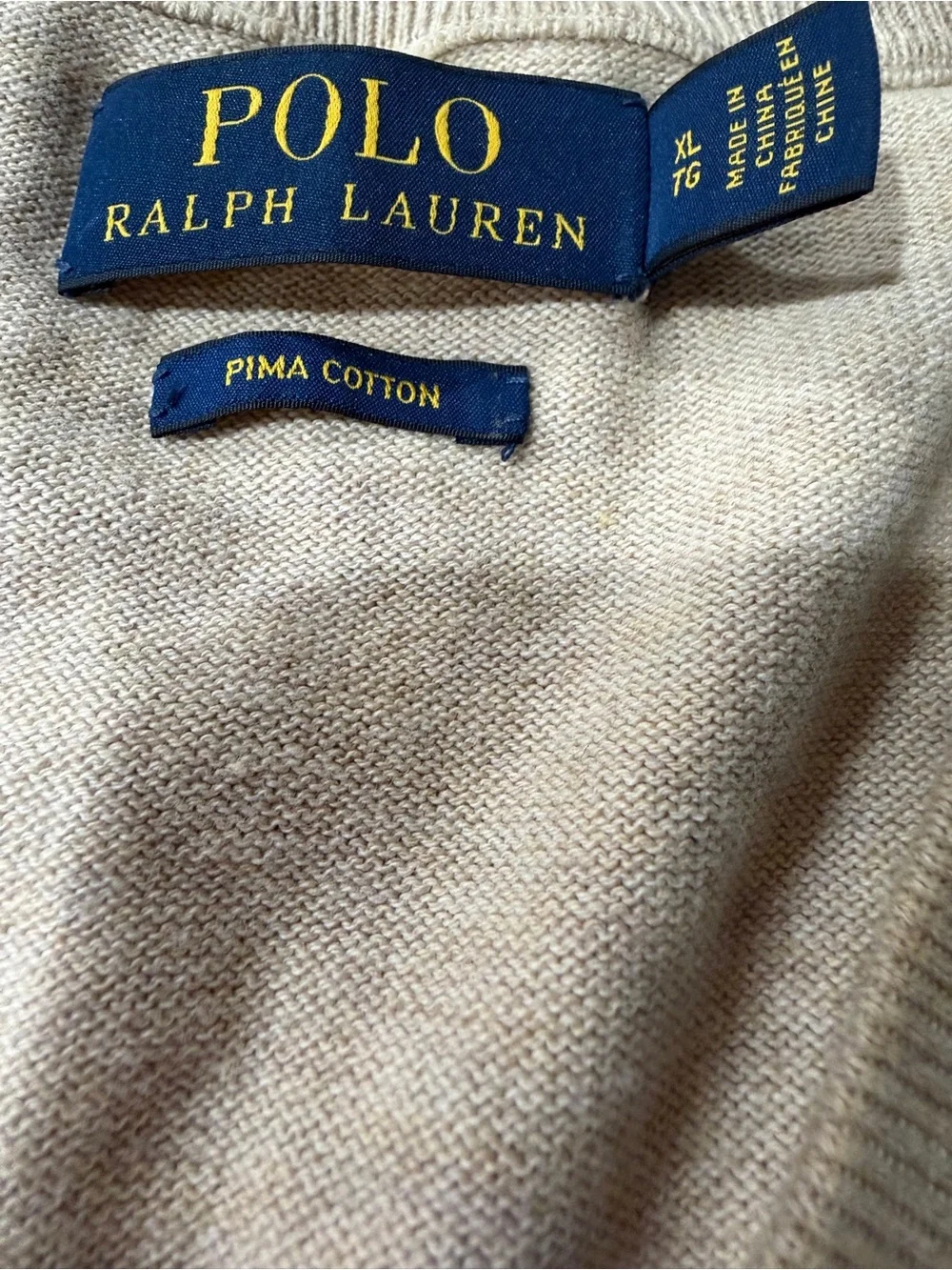Polo Ralph Lauren Men’s XL Pima Cotton V-Neck Sweater Oatmeal